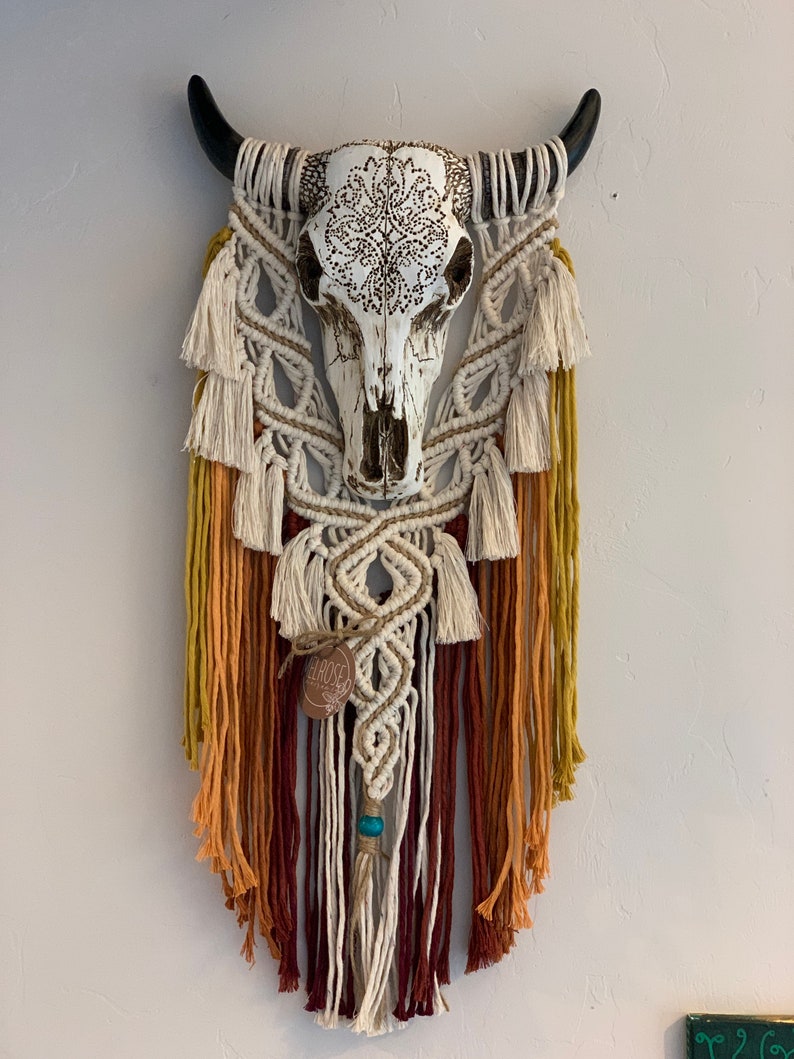 Sunset Skull Macrame Wall Hanging image 1