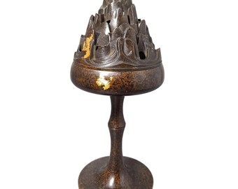 Vintage Bronze Gilded Boshanlu Mountain Incense Burner, Asian Meditation Decor