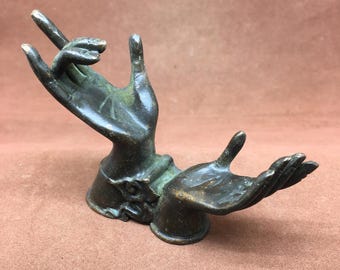 Gesto della mano in bronzo vintage per il tè / Accendino artigianale per la cerimonia del tè buddista Mudra