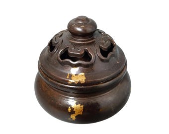 Vintage Bronze Gilded Ruyi Incense Burner, Asian Meditation Home Decor