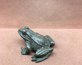 Statuetta in bronzo vintage a forma di rana da tè / Decorazione artigianale per la cerimonia del tè a forma di anfibio