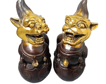 Bronze Gilt Pixiu Statue Pair – Luck Wealth Gift & Home Decor