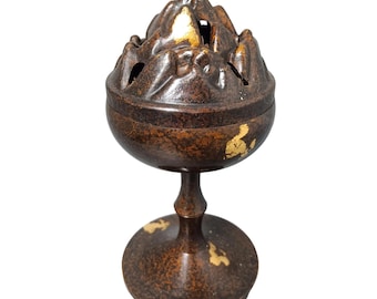 Vintage Bronze Gilded Mountain Incense Burner, Asian Meditation Home Decor