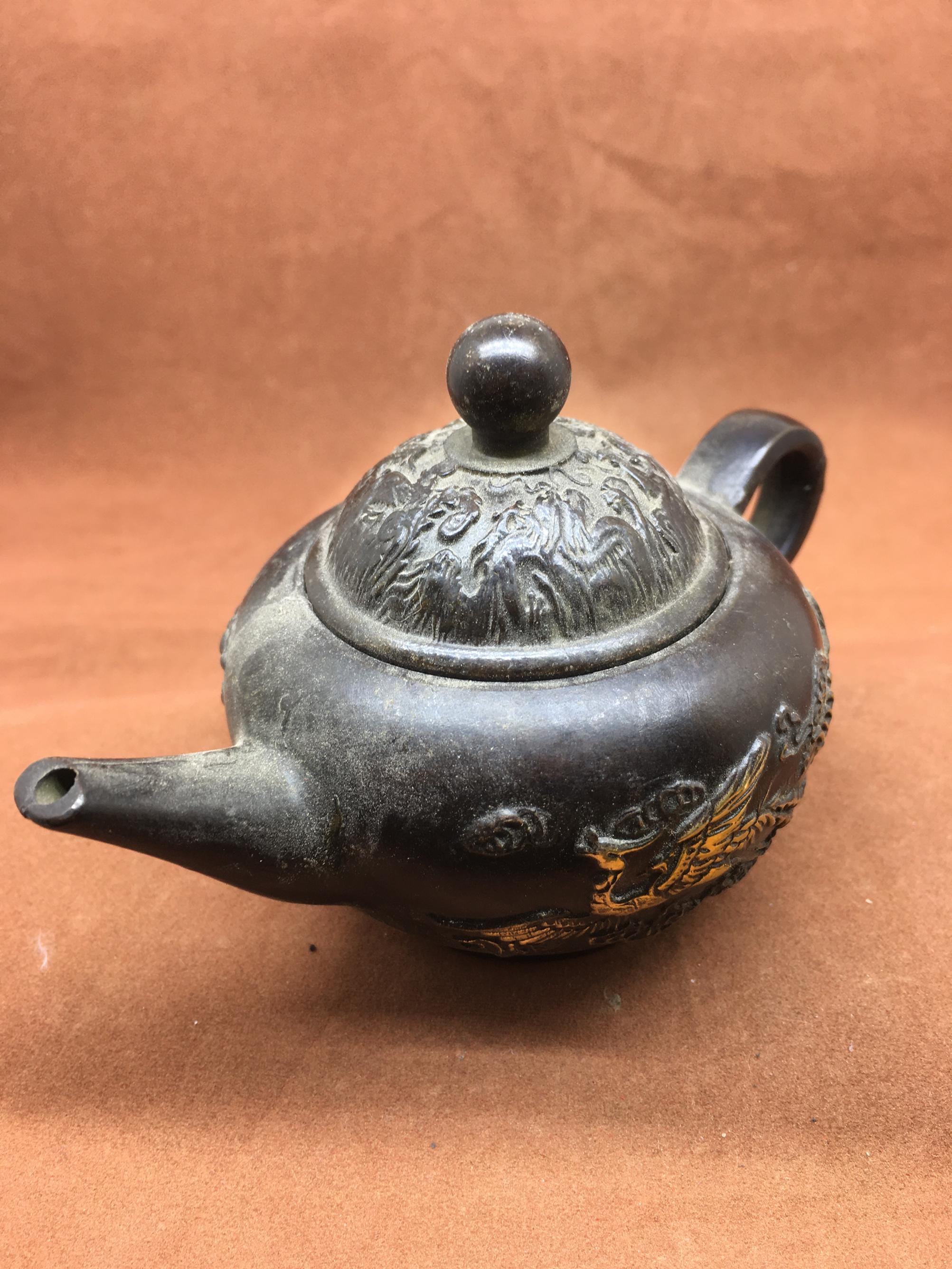 Vintage Bronze Dragon & Phoenix Teapot Tea Pet | Fortune Tea