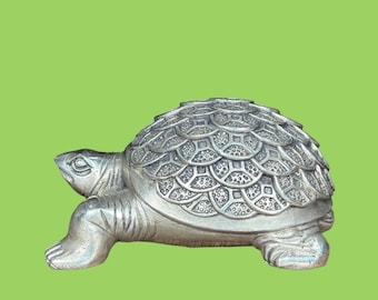 Vintage Tibetan Silver Turtle Statue, Longevity Fortune Animal Ornament Decor