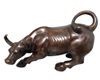 Vintage Bronze Bull Statue, Handcrafted Prosperity Symbol, Asian Wealth Decor Figurine