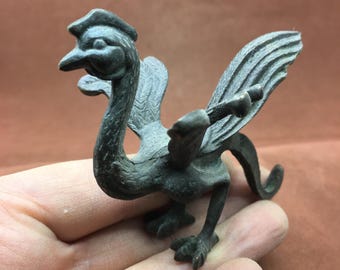 Bruciatore di incenso a forma di fenice in bronzo fuso a mano, decorazione da tè/statuina portafortuna a forma di uccello della prosperità