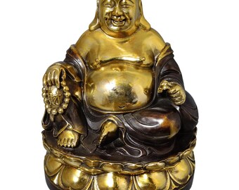 Vintage Gilt Bronze Laughing Buddha Statue – Luck & Wealth Gift