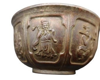 Antique-Style Bronze Eight Immortals Bowl, Feng Shui Offering Bowl