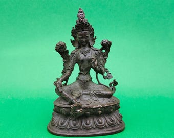 Statua vintage di Tara Verde in bronzo – Statua di Avalokiteshvara a quattro braccia