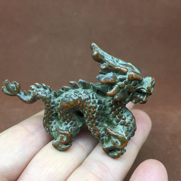 Vintage Bronze Kirin Figurine | Auspicious Chinese Dragon Beast for Prosperity & Protection