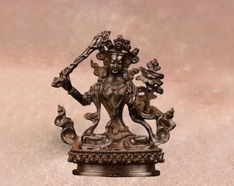 Statua in bronzo d'epoca di Manjushri / Simbolo buddista tibetano di saggezza e illuminazione