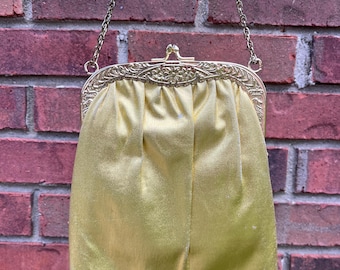Vintage Harry Levine Gold Lamé-avondtasje: Kiss Lock-clutch-tasje jaren 50