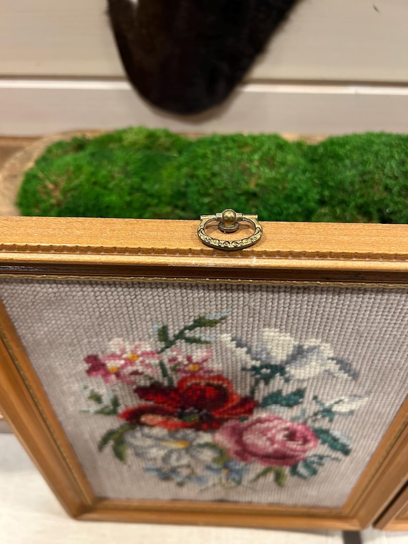 Vintage Needlepoint Wall Art Pair Framed Floral 1969 Handmade ...