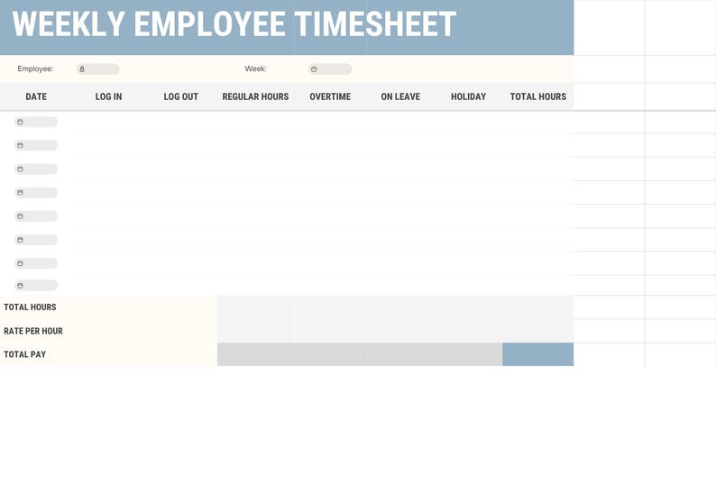 Total Week Timesheet Employee Weekly Time Sheet - Etsy