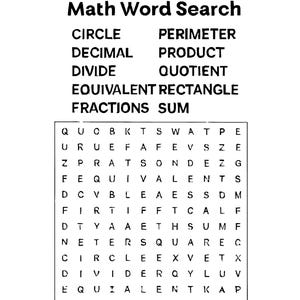 Math Word Search Work Sheet - Etsy