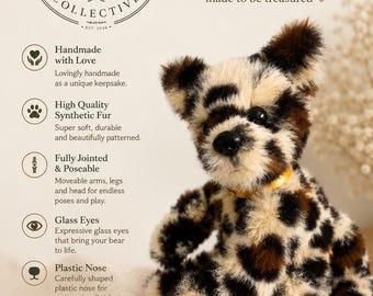 Orsacchiotto d'artista OOAK – Orsacchiotto da collezione fatto a mano – Orsacchiotto di peluche snodato, cimelio di famiglia, leopardo
