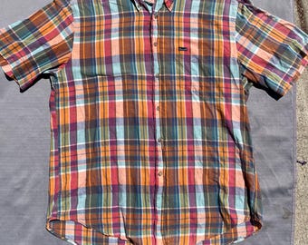 FACCONABLE Shirt Mens XL Plaid Button Down Cotton Vtg