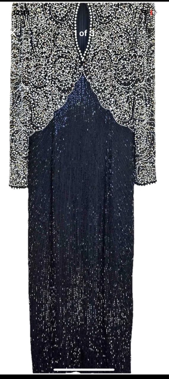 oleg cassini formal dresses Vtg Silk Beaded Black Dress Pearls Sequins No Tags S/M? oct25-trade-driver