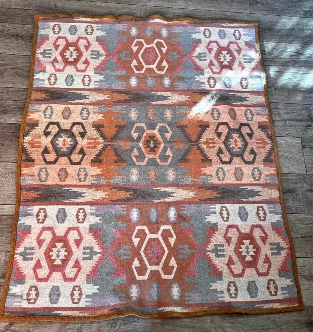 Vtg PENDLETON WESTLAND WOVENS Wool Blanket Reversible Throw 55 X
