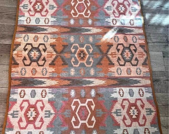 Vtg PENDLETON WESTLAND WOVENS Wool Blanket Reversible Throw 55 X 44 Pastel Aztec