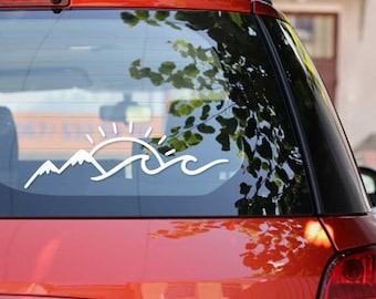 Mountains, Sun & Sea Vinyl Decal, Car Window Sticker