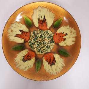 Vintage Signed Edwards Star Enameled Copper Plate - Gump&#39;s SF MCM Decor