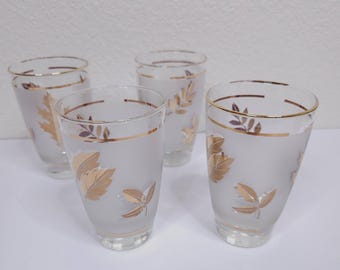 Libbey Mid Century Golden Foliage Frosted Glasses – Set of 4
