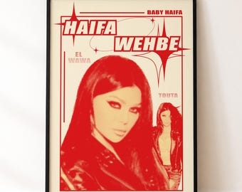 Haifa Wehbe Y2K Retro Poster Digital Download Lebanese Singer Vintage Album Cover Monochrome Red Graphic Print Middle Eastern Music Wall Art