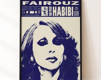 Fairouz Grunge Monochrome Poster Digital Download Brutalism Art Design Lebanese Print Arabic Singer Wall Art Vintage Home Decor Typography