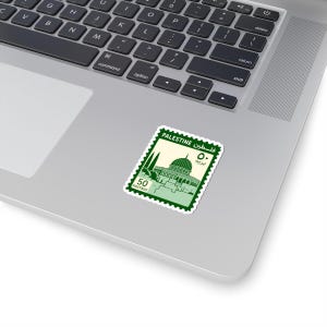 Palestine Postage Stamp Sticker Dome of the Rock Vinyl Kiss Cut Sticker Palestinian Stamp Jerusalem Travel Laptop Water Bottle Decal 2" × 2"