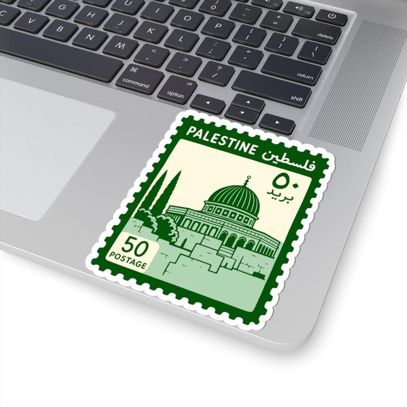 Palestine Postage Stamp Sticker Dome of the Rock Vinyl Kiss Cut Sticker Palestinian Stamp Jerusalem Travel Laptop Water Bottle Decal 4" × 4"