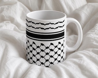 Palestinian Keffiyeh Mug | Black & White Keffiyeh Coffee Mug | Arabic Pattern Ceramic Mug | Middle Eastern Gift | Kuffiyeh Mug