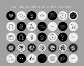 100 Instagram Highlight Covers Black Canva Template | Minimal IG Story Icons | Modern Aesthetic  Instagram Highlight Covers  Black and White