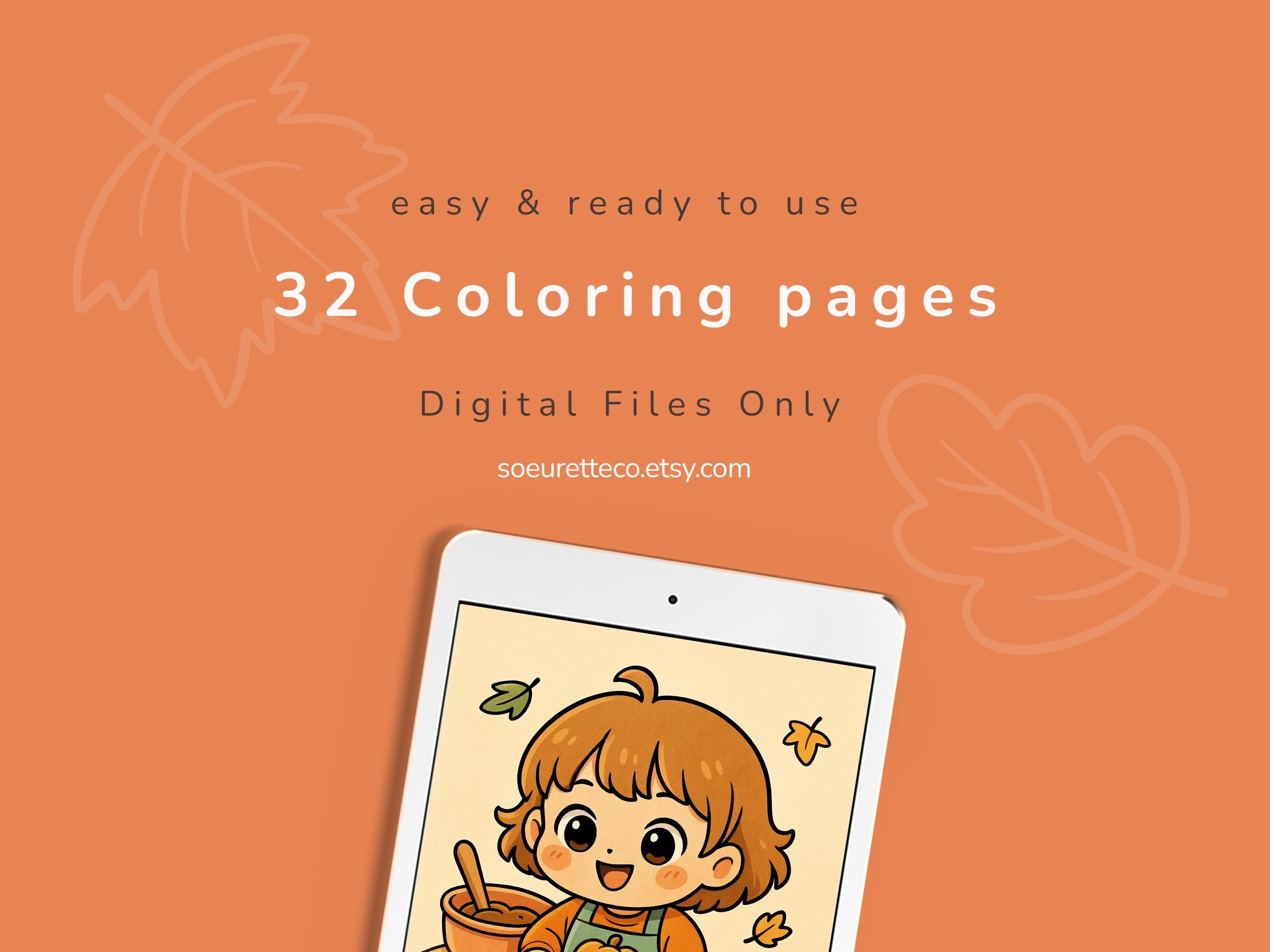 Cozy Fall Coloring Book: 32 Chibi Animals & Autumn Scenes (PDF Download ...