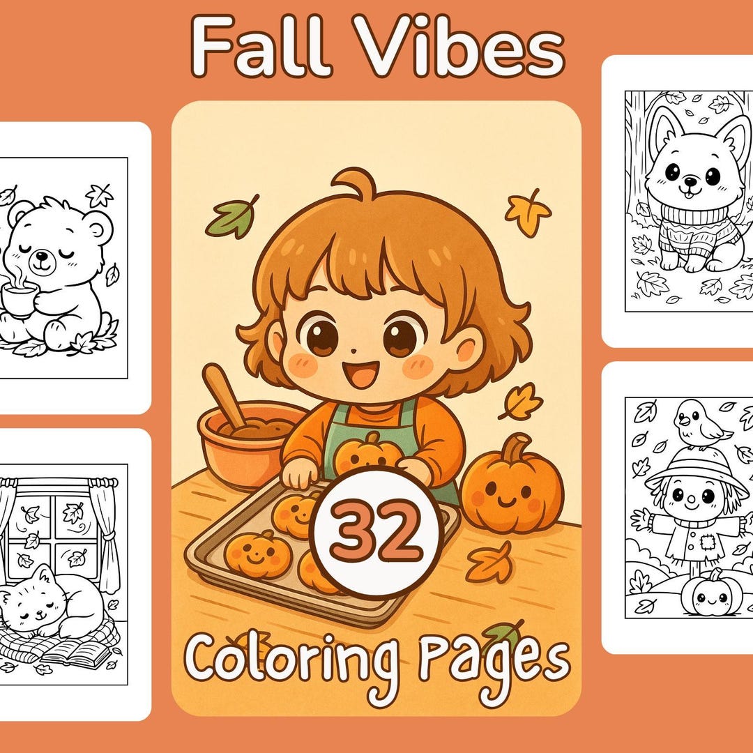Cozy Fall Coloring Book: 32 Chibi Animals & Autumn Scenes (PDF Download ...