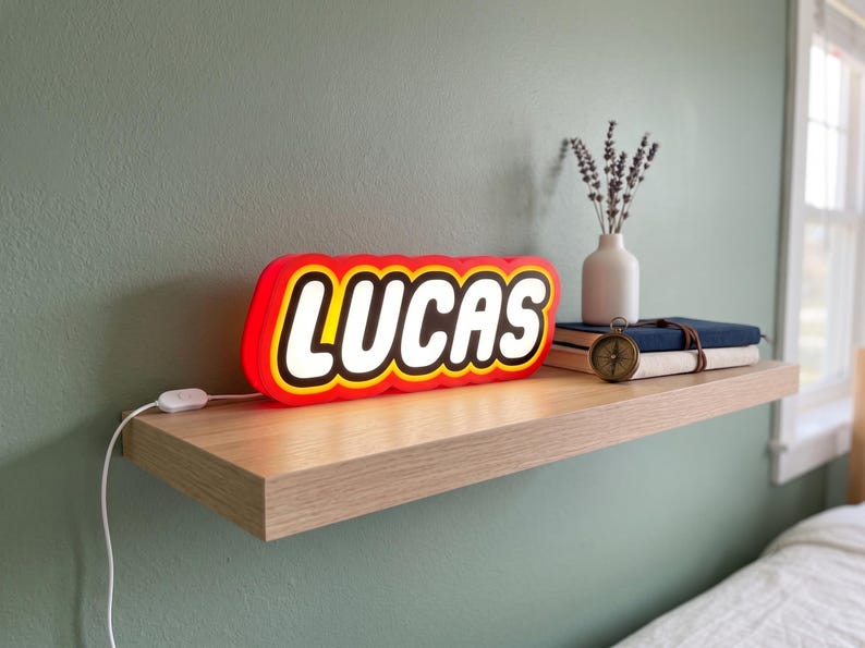 CUSTOM - Brick-Inspired Name Lightbox | Custom 3D Printed LED Sign | USB Dimmable Desk & Room Decor