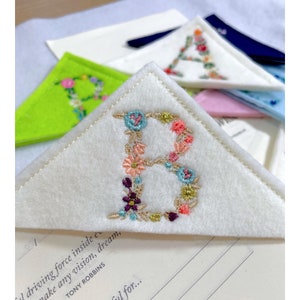 Personalized Corner Bookmark, Initial Letter Embroidered Book Mark, Bookish Gift For Women
