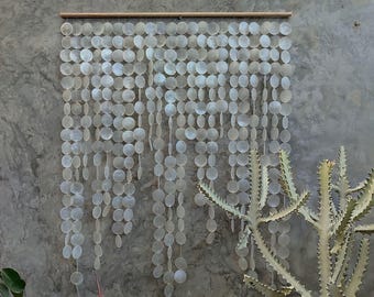 Handmade Capiz Shell Wall Hanging, Boho Coastal Decor for bedroom, living room, dining room