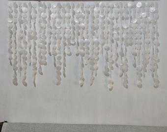 White Capiz shell wall hanging, boho wall decor : capiz wall art, coastal home decor