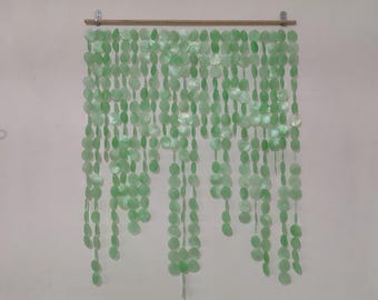 Green capiz shell wall hanging: handmade wall art
