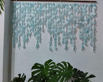 Blue Eco friendly handmade wall decor: Blue Capiz wall hanging art, capiz shell wall decor