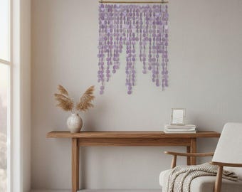 Eco friendly bedroom wall decor: Purple Capiz Shell Hanging art, shell wall art