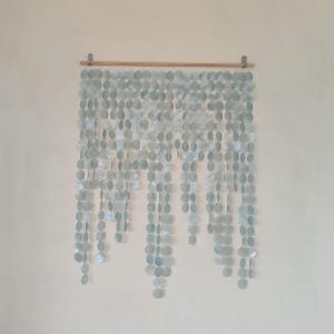 Eco friendly bedroom wall decor: Blue Capiz Shell Hanging art, shell wall art