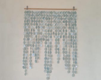 Eco friendly bedroom wall decor: Blue Capiz Shell Hanging art, shell wall art
