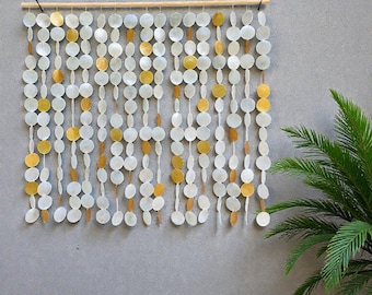 Capiz Shell Wall Decor Handmade | Boho Coastal Wall Hanging | Natural Seashell Wall Art with Gold Accents