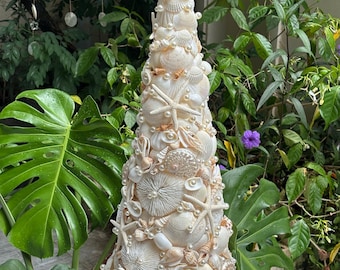 Coastal Seashell Tree: Handmade Beach Decor, Starfish Tree, Nautical Holiday Centerpiece