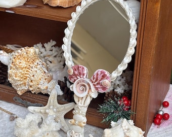 Handgemaakte handspiegel met schelp, decor kust oceaan (9,8 x 4,7 inch), Moederdagcadeau