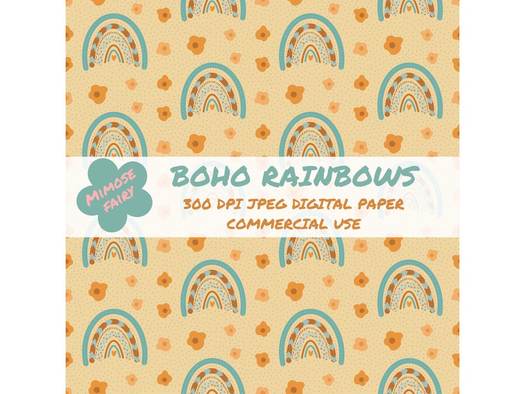 Pastel Boho Rainbow Repeat Seamless Pattern JPEG Pastel Rainbow Hand ...