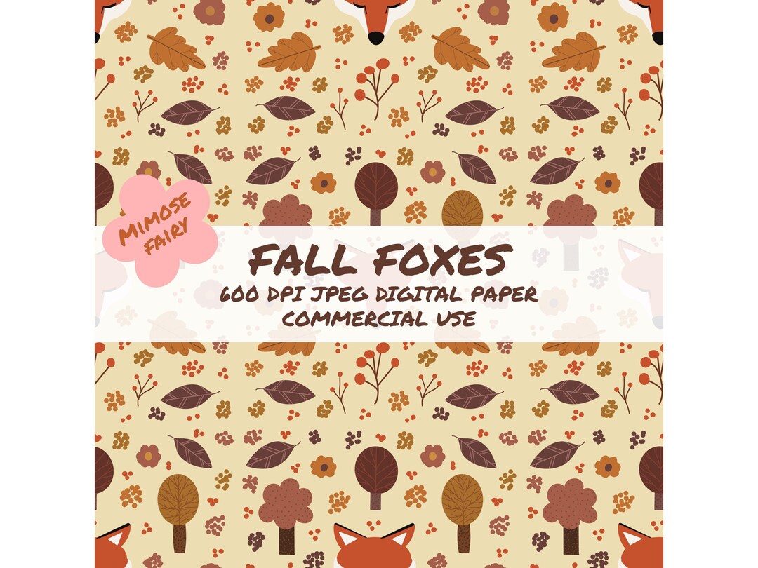 Fall Foxes Repeat Seamless Pattern JPEG Autumn Leaves Hand Drawn ...